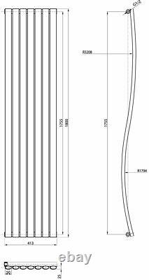 Vertical Designer Radiator Wave Style Oval Columns Anthracite Grey 1785x413mm