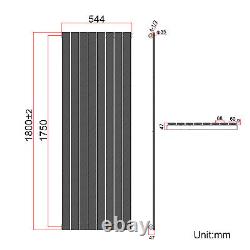 Vertical Radiator Black Flat Panel Central Heating Tall Single Rads 1800x544mm