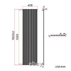 Vertical Radiator Black Single Flat Panel Central Heating Tall Rads 1600 x 408mm