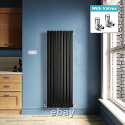 Vertical Radiator Black Single Flat Panel Tall Upright Rad 1600x544mm With Valve