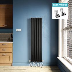 Vertical Radiator Double 1600x408 Black Flat Panel Central Heating With Valves