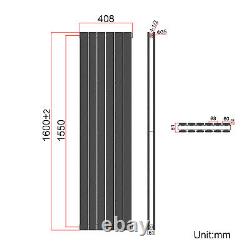 Vertical Radiator Double 1600x408 Black Flat Panel Central Heating With Valves