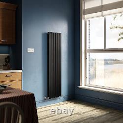 Vertical Radiator Double 1600x408 Black Flat Panel Central Heating With Valves