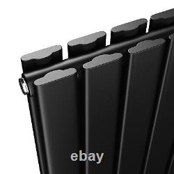 Vertical Radiator Double 1600x408 Black Flat Panel Central Heating With Valves