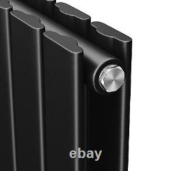 Vertical Radiator Double 1600x408 Black Flat Panel Central Heating With Valves