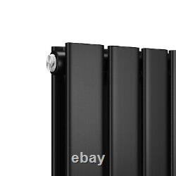 Vertical Radiator Double 1600x408 Black Flat Panel Central Heating With Valves