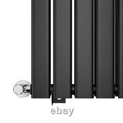 Vertical Radiator Double 1600x408 Black Flat Panel Central Heating With Valves