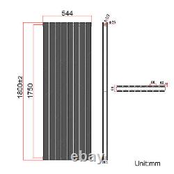 Vertical Radiator Double 1800x544 Black Flat Panel Central Heating With Valves