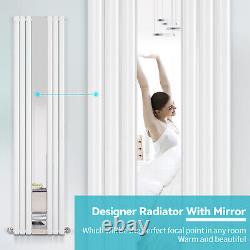 Vertical Radiator Mirror 1800x500 White Oval Column Heating Rad With Valves