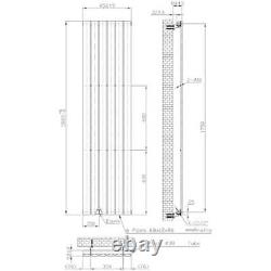 Vertical Single Flat Panel Designer Radiator 1800 x 452mm Black 6 Tubes