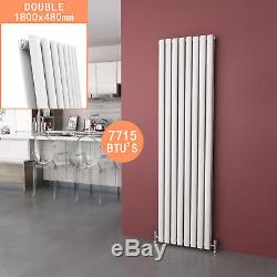 White Double Flat Panel Vertical Heating Rails 1800 x 480mm Radiator Central