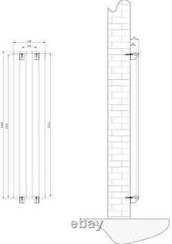 White Tall Vertical Pinta Wall Mounted Double Flat Panel Radiator 1600x340mm