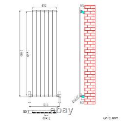 White Vertical Radiator 1800 x 452 Flat Panel Single Central Heating Tall Rads