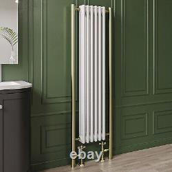 White and Brass Vertical Traditional Column Radiator 1600 x 480mm- Reg REGBB1600