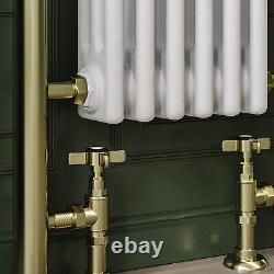 White and Brass Vertical Traditional Column Radiator 1600 x 480mm- Reg REGBB1600