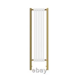 White and Brass Vertical Traditional Column Radiator 1600 x 480mm- Reg REGBB1600