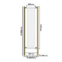 White and Brass Vertical Traditional Column Radiator 1600 x 480mm- Reg REGBB1600